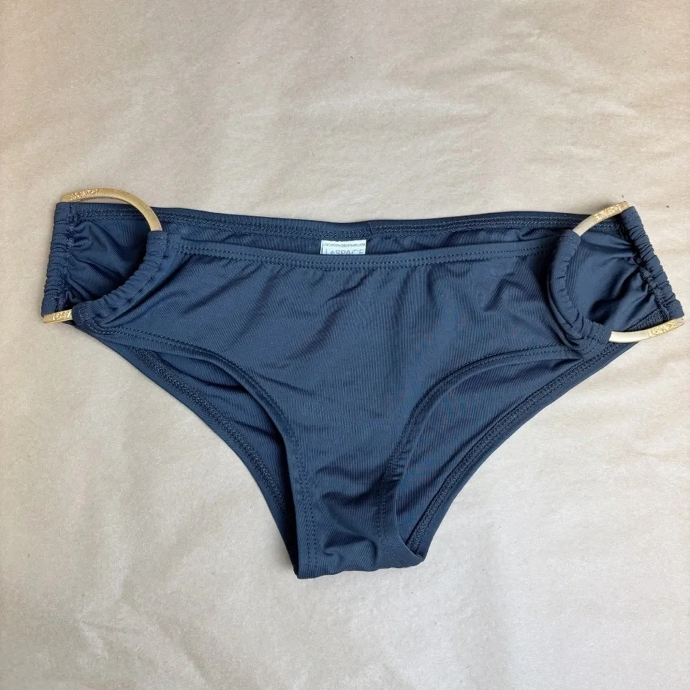L*Space Charcoal Diva Ring Bikini Bottom Cheeky Swim BOTTOM ONLY - Picture 2 of 7